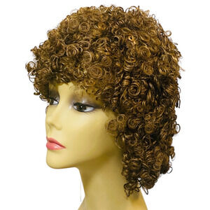 Spiral Curl Wig Brown Frost 100% Human Hair Women Size Large NWT
